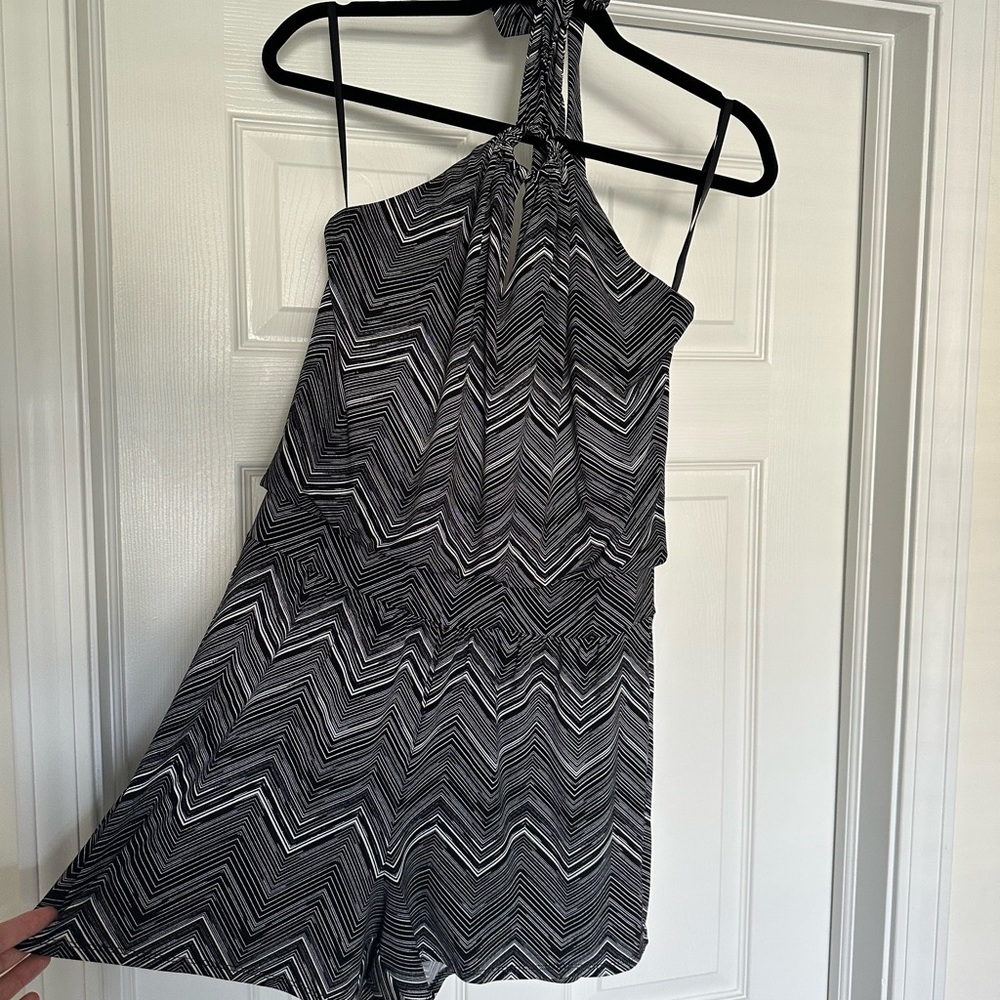 White House Black Market Asymmetrical Chevron Romper - Black and White